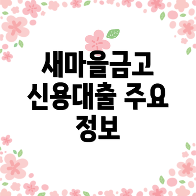새마을금고 신용대출 주요 정보