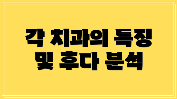 각 치과의 특징 및 후다 분석