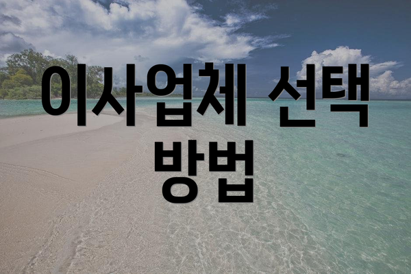 이사업체 선택 방법
