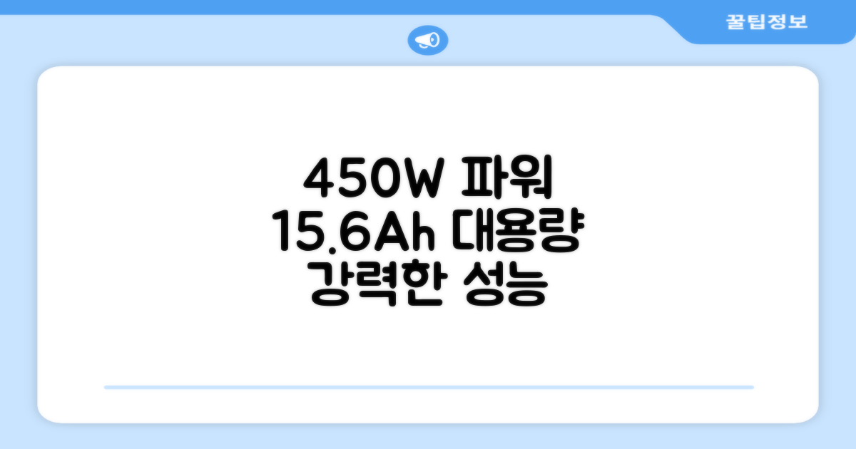 450W 강력한 파워, 15.6Ah 대용량 배터리